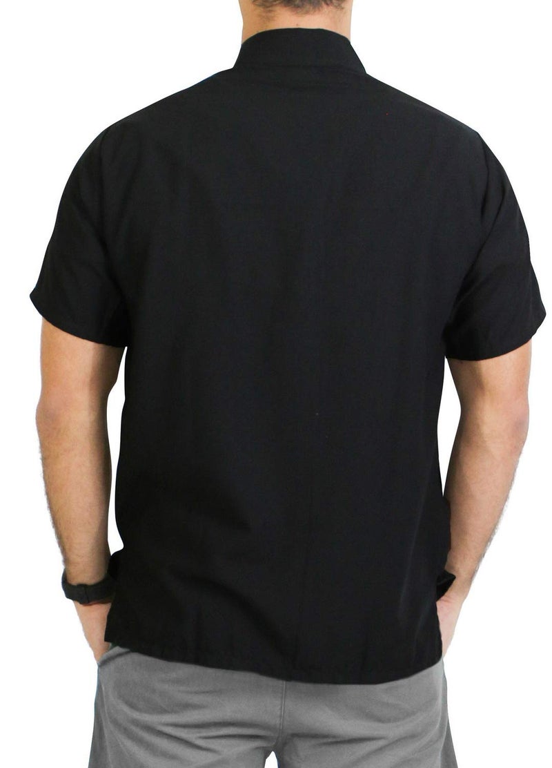 LA LEELA Mens Short Sleeve Button Down Solid Shirt Casual Camp Shirts for Men Summer Beach Business Vacation Work Shirt Tees with Pocket L Black Plain - Image 3
